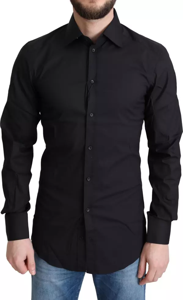 Black Cotton Blend Formal Dress Shirt