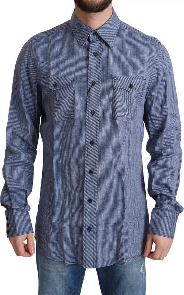 Blue Stripes Men Casual Button Down Shirt