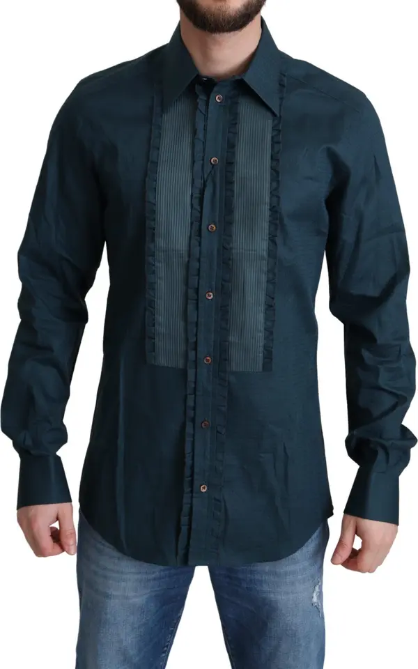 Blue Placket Cotton Dress Formal Shirt