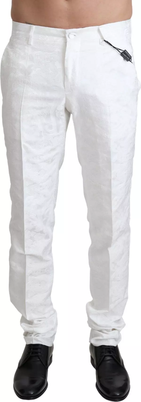 White Brocade Jaquard Dress Trouser Pants