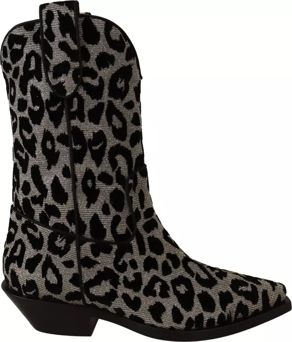 Gray Black Leopard Cowboy Boots Shoes