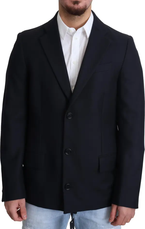Dark Blue Wool Single Breasted Coat Jacket