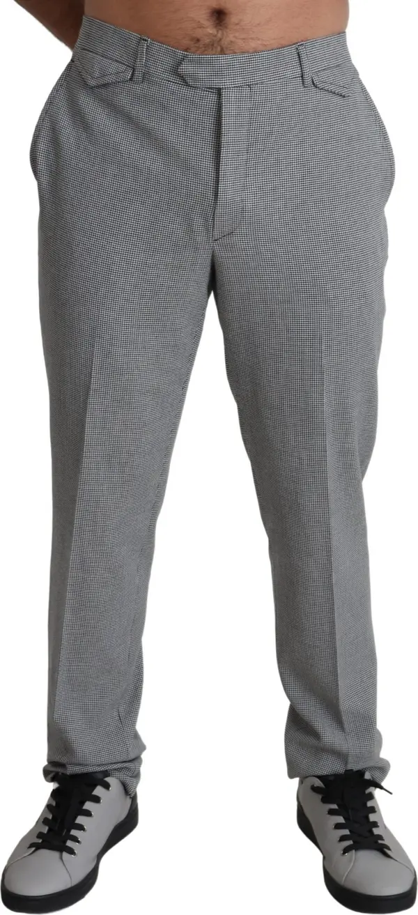 Gray Wool Checkered Dress Men Formal Trouser Pants