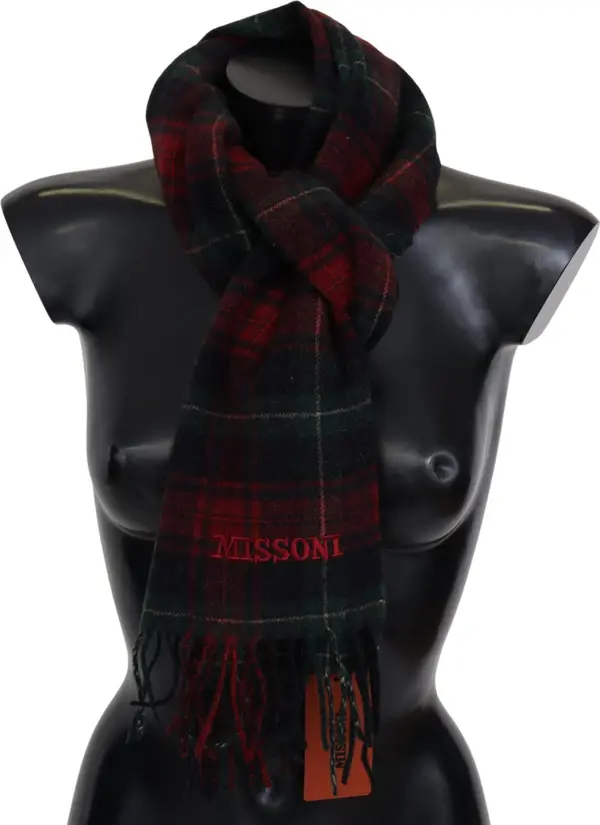 Black Red Check Wool Unisex Neck Wrap Fringes Scarf