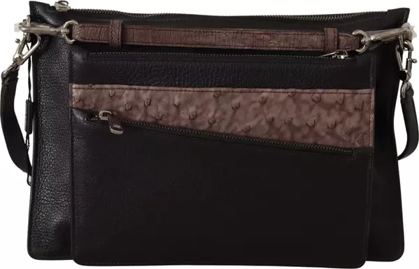 Black Exotic Leather Shoulder Sling Alta Sartoria Bag