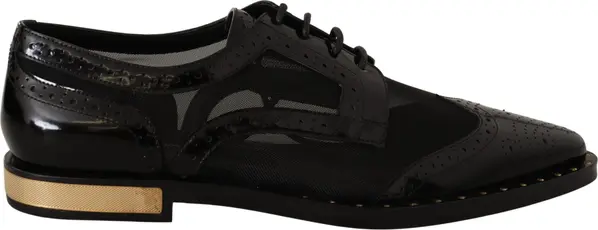 Black Leather Broques Sheer Wingtip Shoes