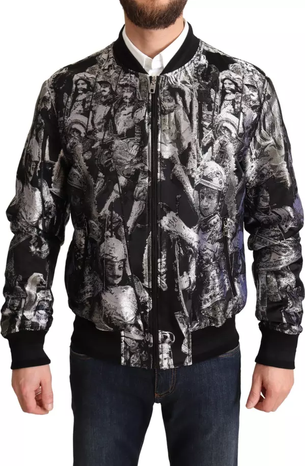 Black Silver Puppi Motive Bomber Jacket