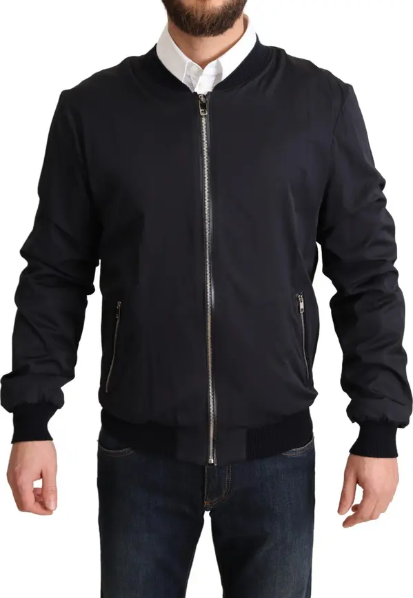 Blue Silk Coat Short Bomber Men Jacket