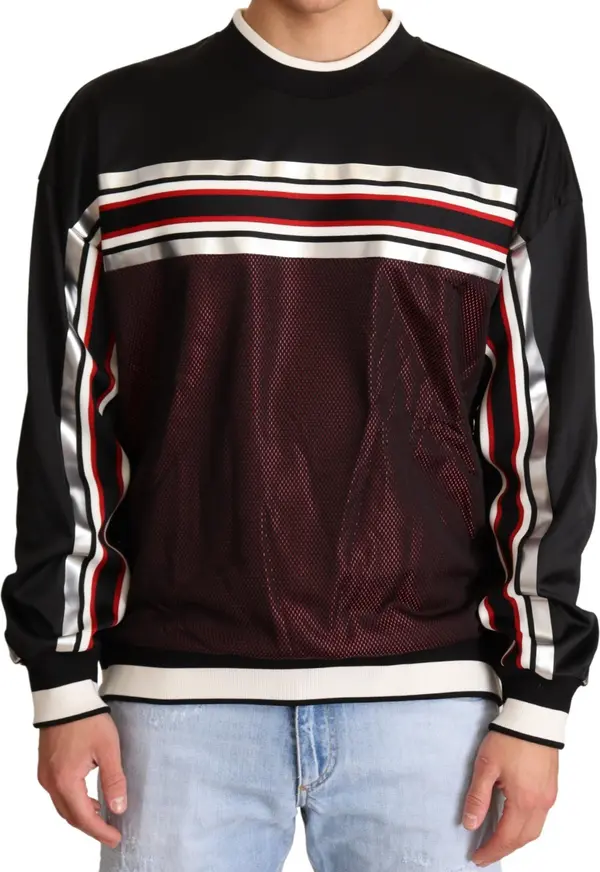 Black Red Mesh Sport Pullover Crewneck Sweater