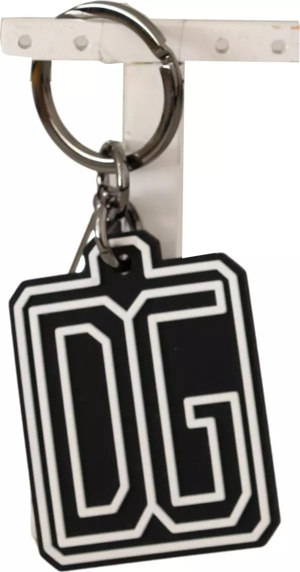 Black White DG Rubber Logo Silver Ring Keychain