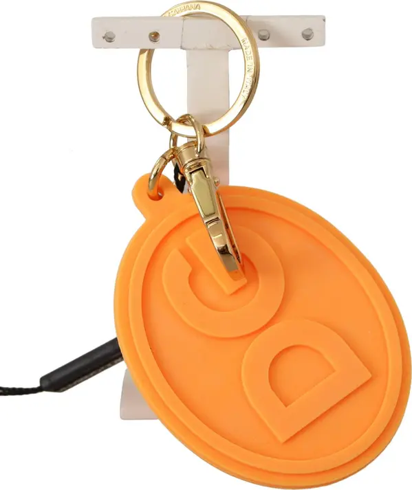 Orange Rubber DG Logo Gold Brass Metal Keychain