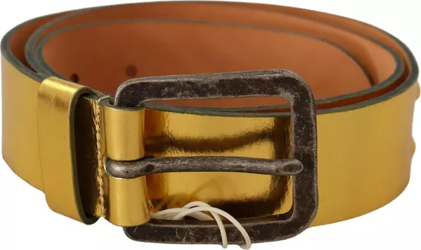 Gold Genuine Leather Rustic Silver Buckle Waist Belt