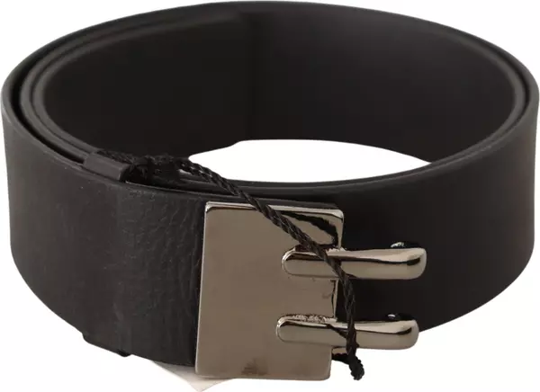 Black Leather Silver Buckle Waist Belt