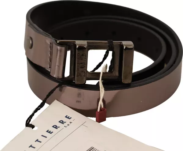 Pink Metallic Leather Buckle Belt