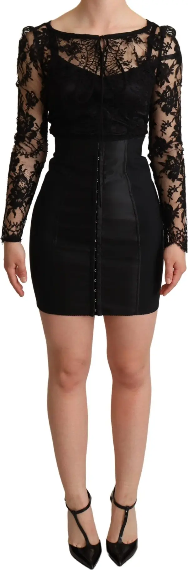 Black Fitted Lace Top Bodycon Mini Dress