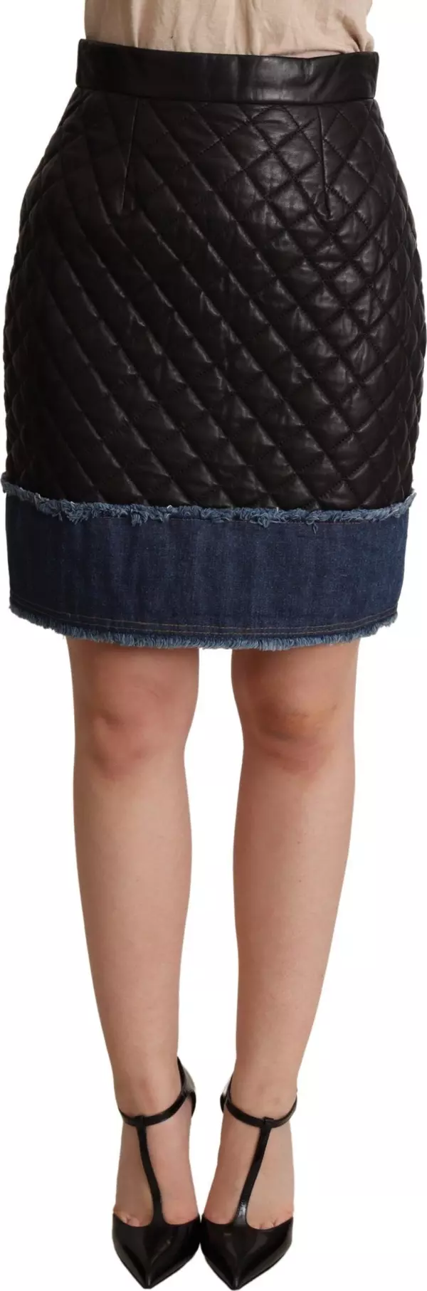 Black Quilted Leather Mini Skirts