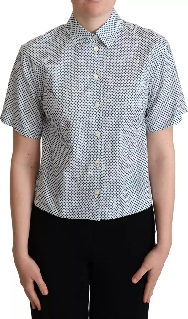 White Blue Polka Dot Cotton Shirt