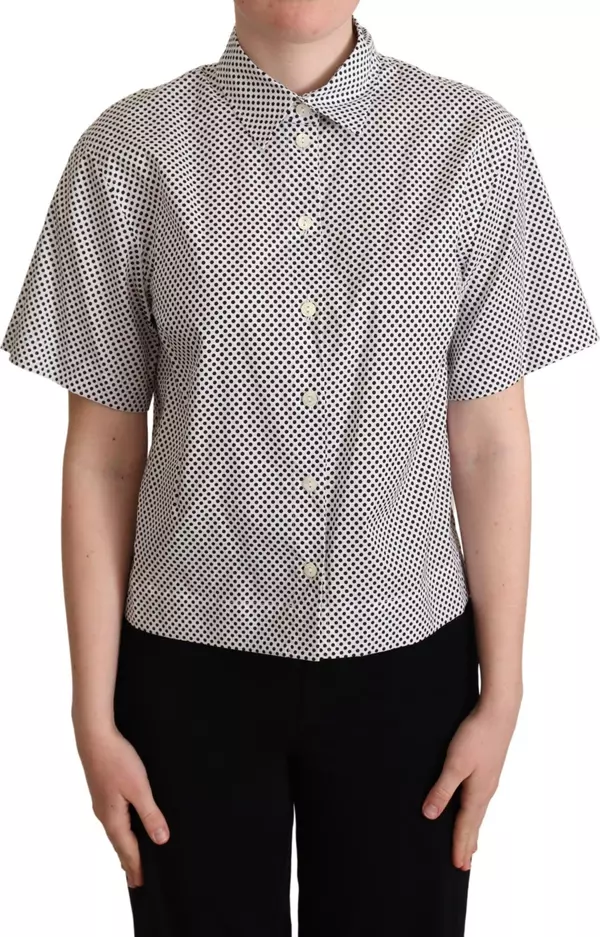 Black Polka Dot Collared Shirt White