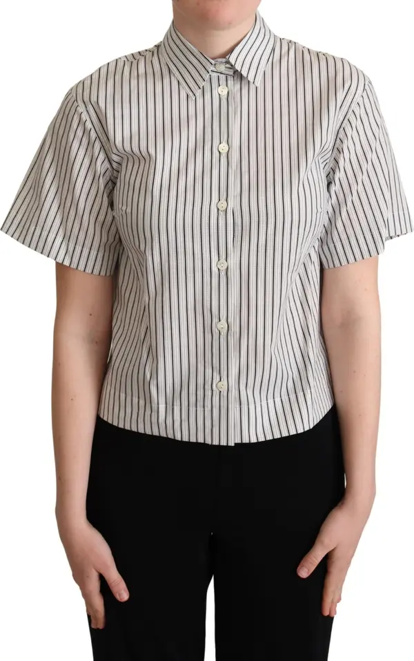 White Black Striped Collared Shirt