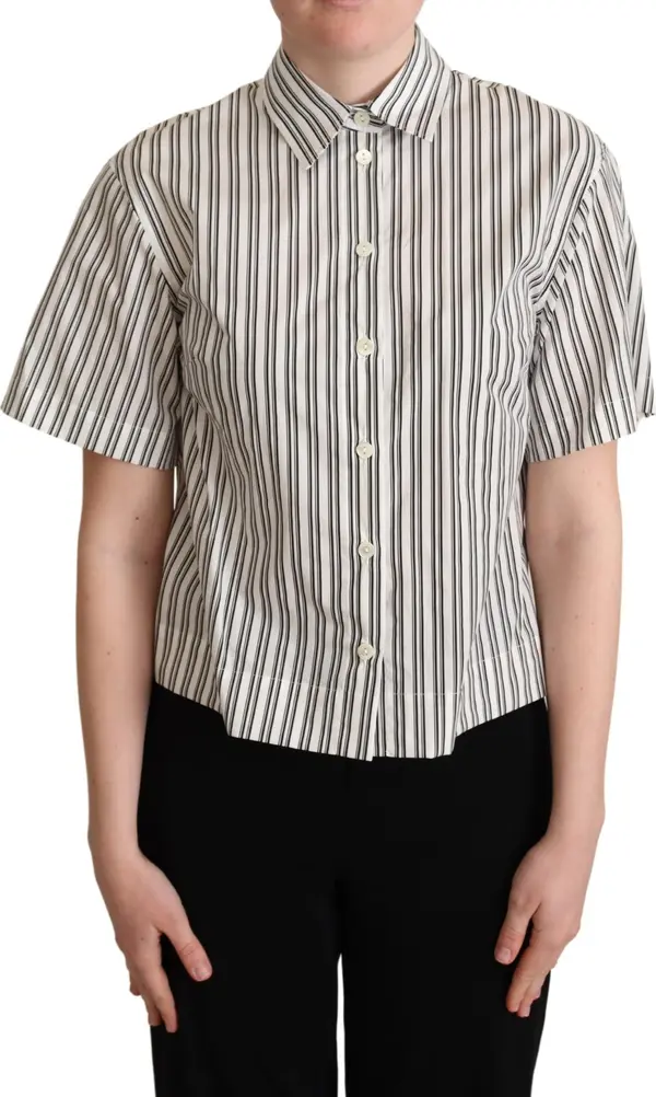 White Black Striped Shirt Blouse Top