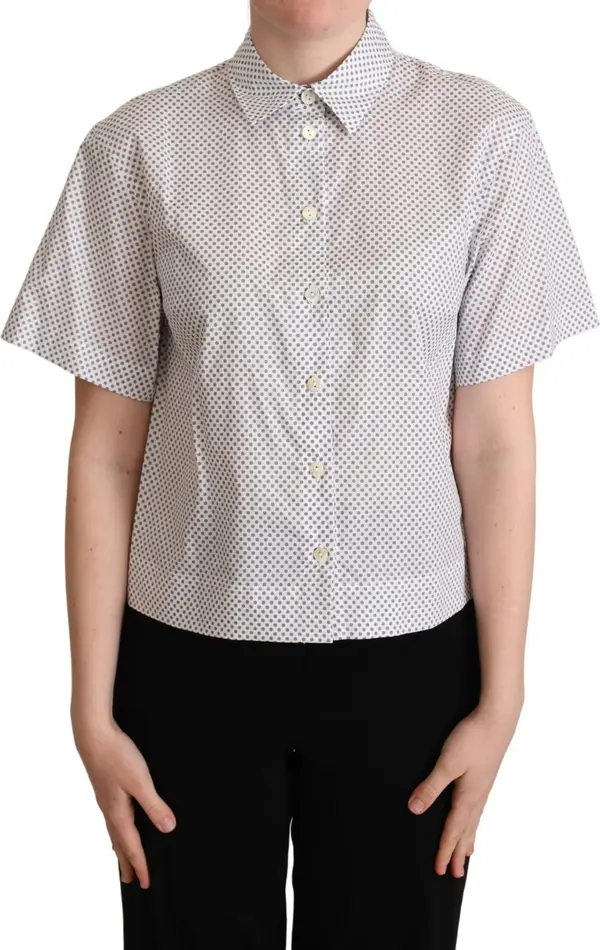 White Gray Polka Dots Collared Button Shirt