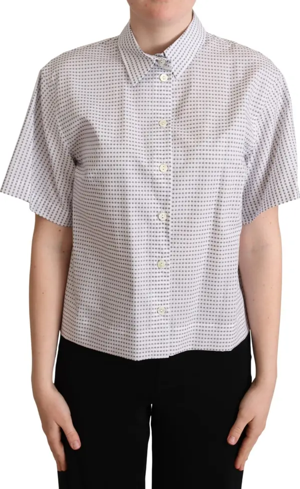 White Polka Dots Collared Blouse Shirt