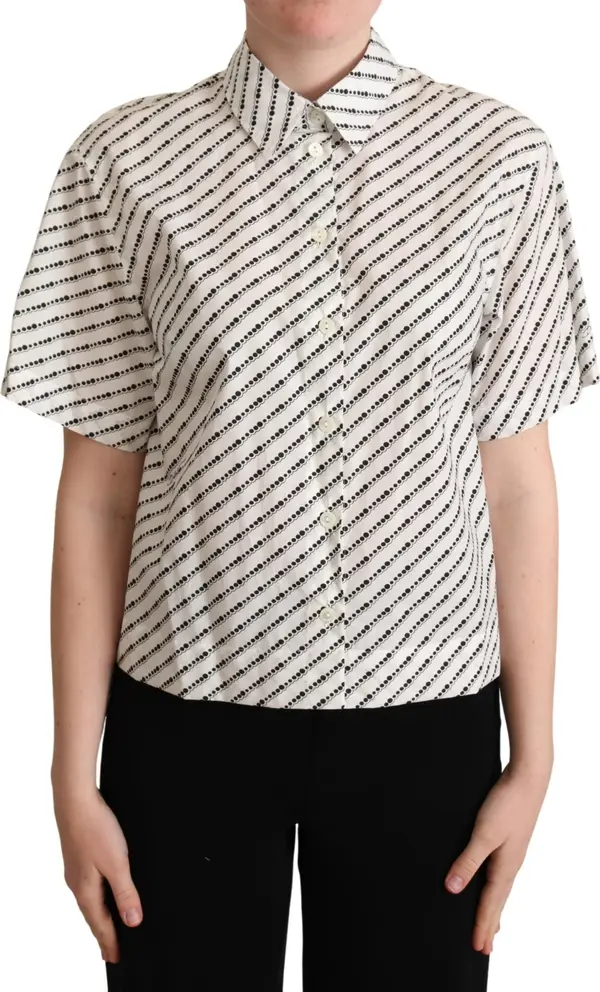 White Dotted Collared Blouse Shirt
