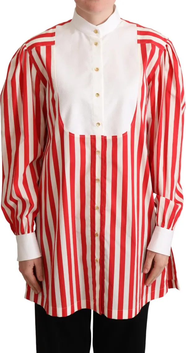 Red White Striped Long Sleeves Formal Shirt