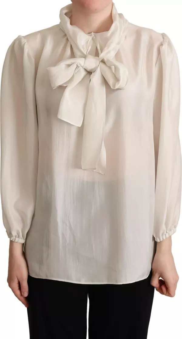 Light Gray Ascot Collar Shirt Silk Blouse Top