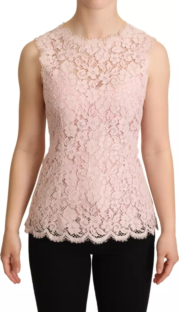 Pink Floral Lace Sleeveless Tank Blouse Top