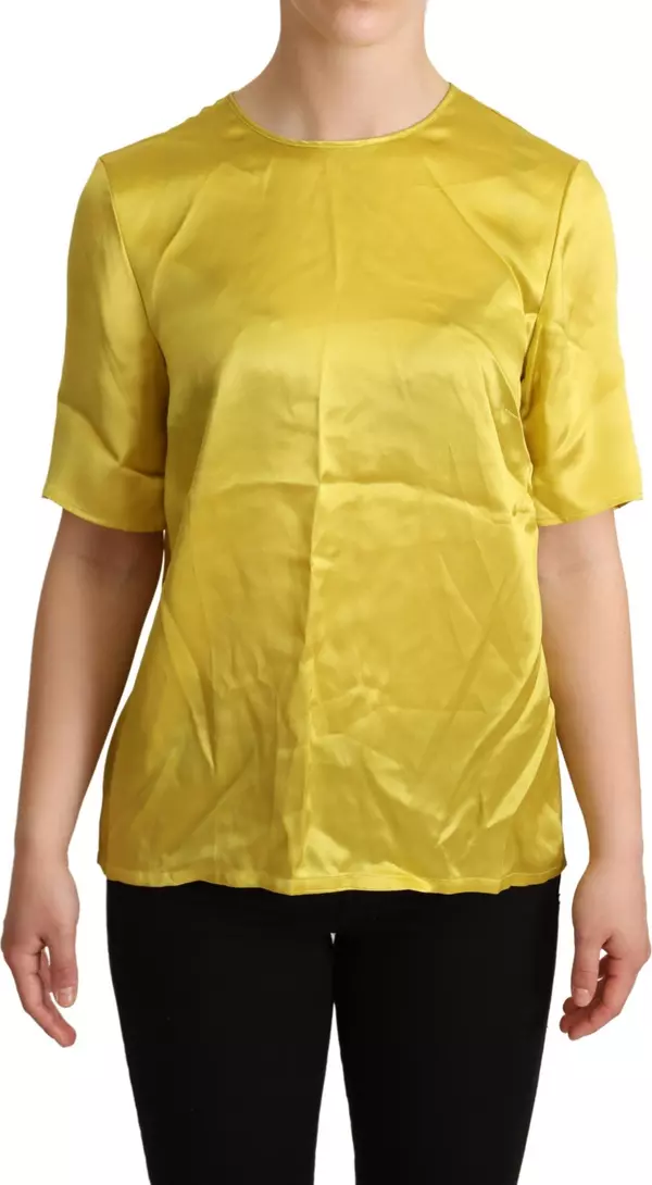 Yellow Silk Short Sleeve Blouse T-shirt