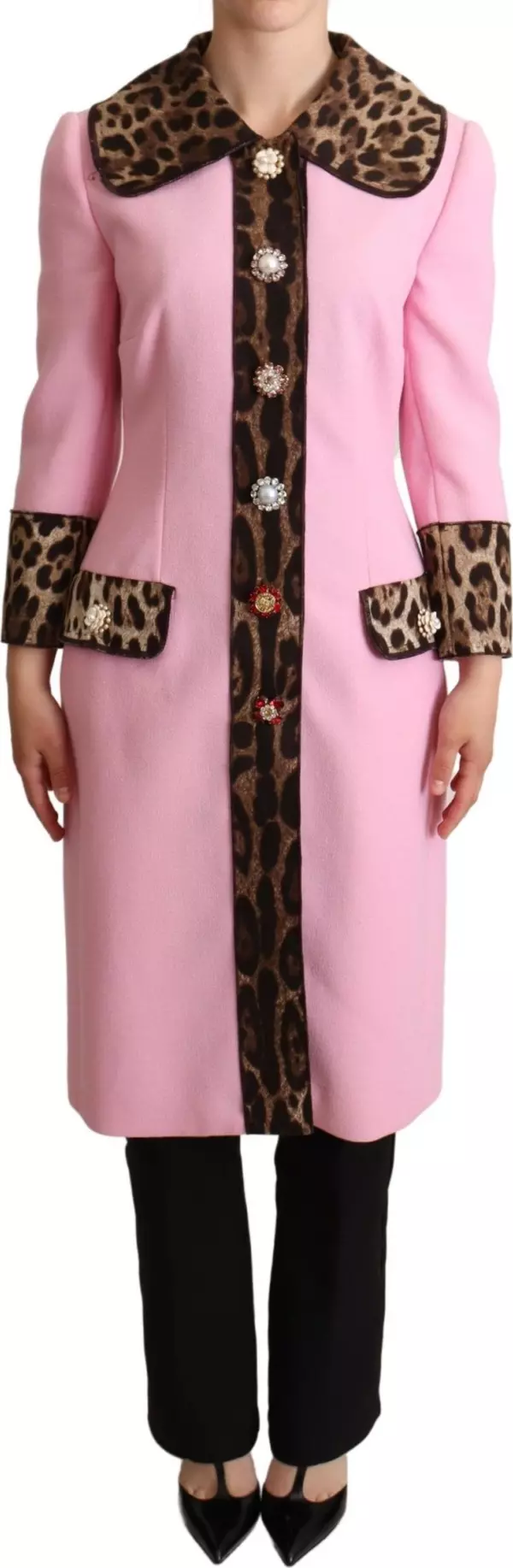 Pink Leopard Wool Trenchcoat Jacket