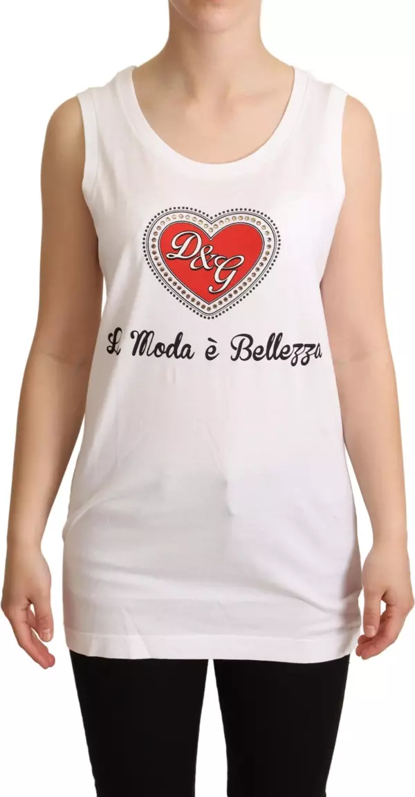 White La Moda Crystal Tank Top T-shirt