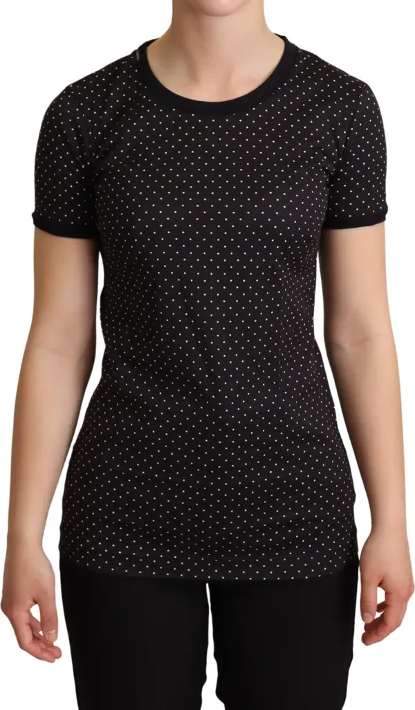 Black Dotted Crewneck Cotton T-shirt