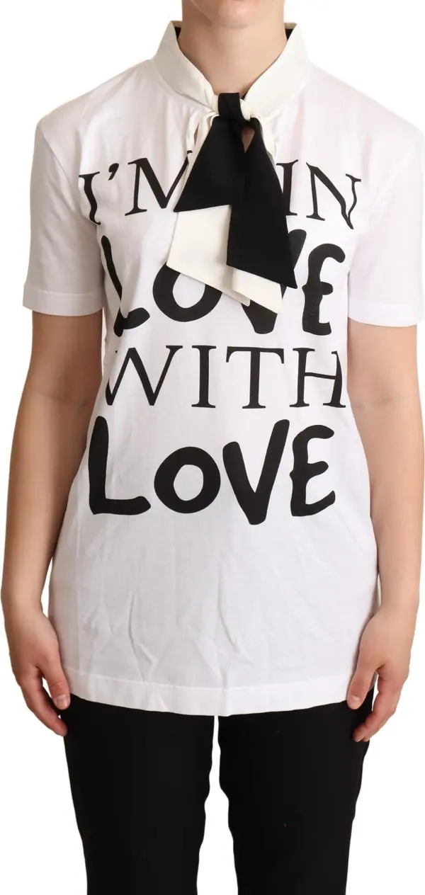 White Cotton Silk Blend Ascot Collar T-shirt