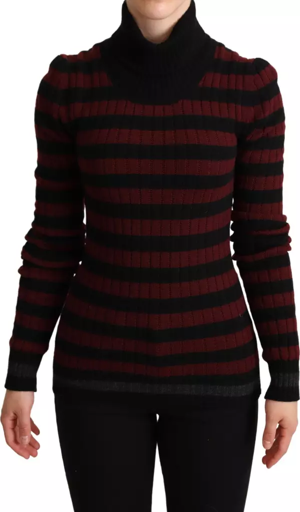 Black Red Striped Wool Pullover Sweater