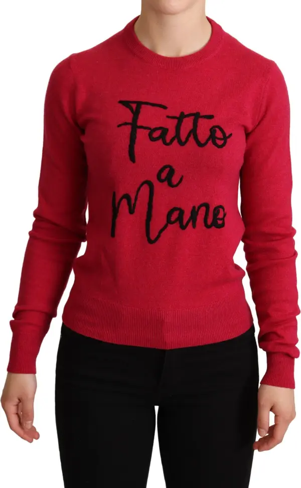 Pink Embroidered Cashmere Wool Pullover Sweater