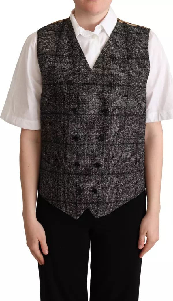 Gray Wool Leopard Print Waistcoat Vest