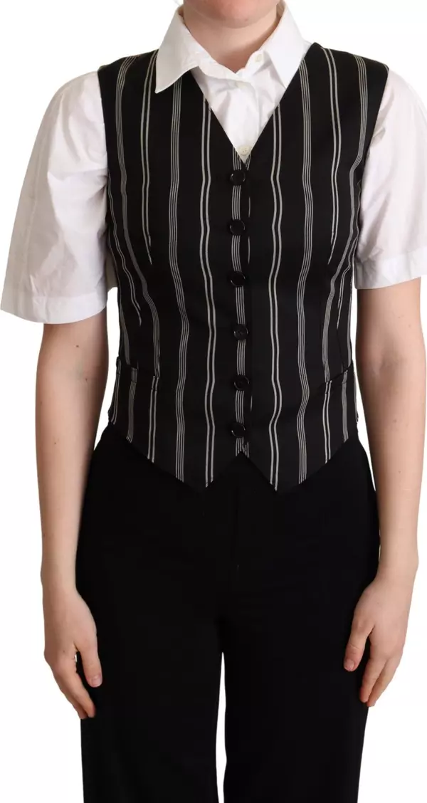 Black Striped Leopard Print Waistcoat Vest