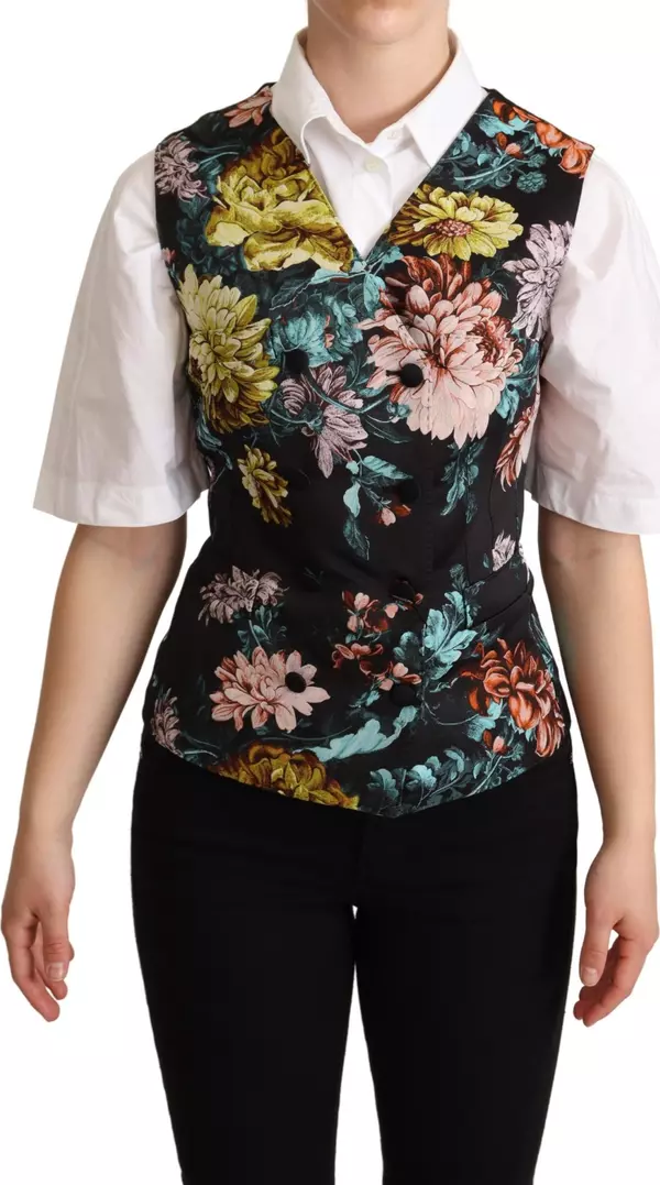 Black Jacquard Floral Waistcoat Vest
