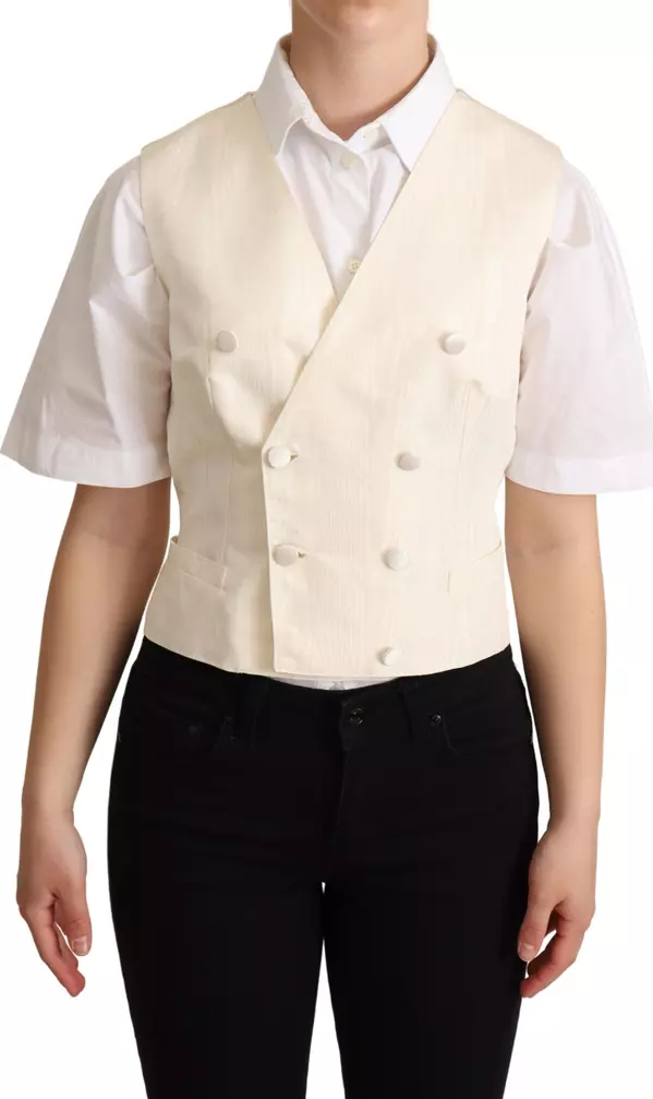 Beige Silk Sleeveless Waistcoat Vest