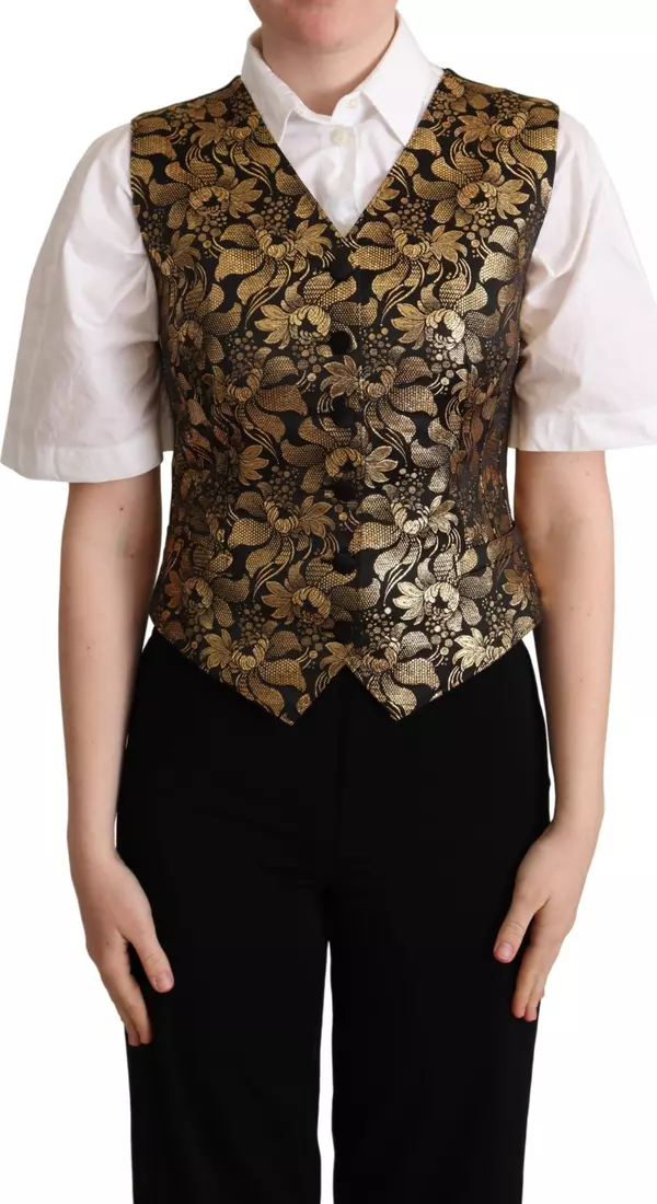 Black Gold Jacquard Silk Waistcoat Vest