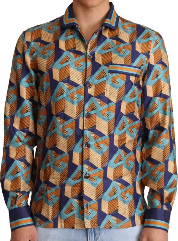 Multicolor DG Logo Silk Mens Top Shirt