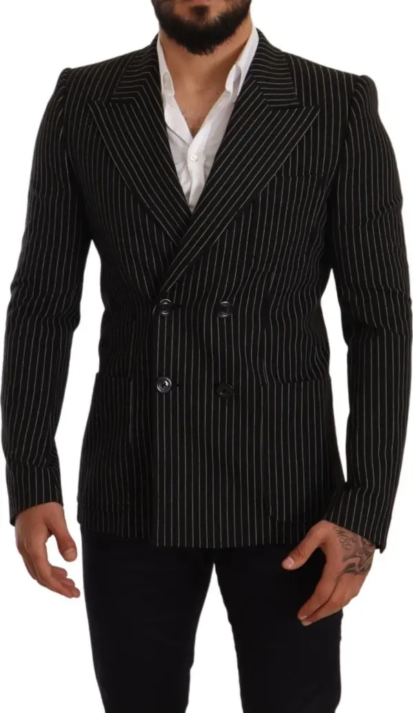 Black White Striped Slim Fit Coat Blazer