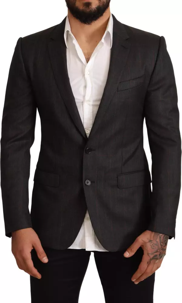 Gray Check Wool Slim Fit Blazer Jacket