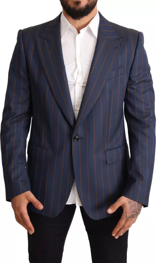 Blue Striped Wool Slim Fit Blazer Jacket