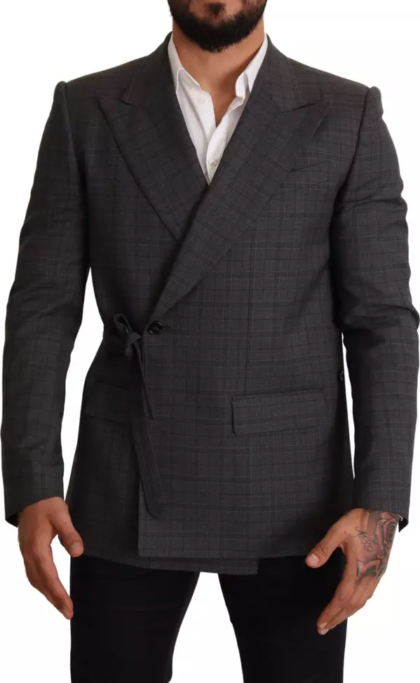 Gray Check Wool Slim Fit Blazer Jacket