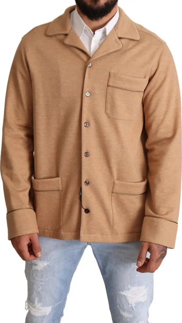 Brown Cotton Button Collared Coat Jacket