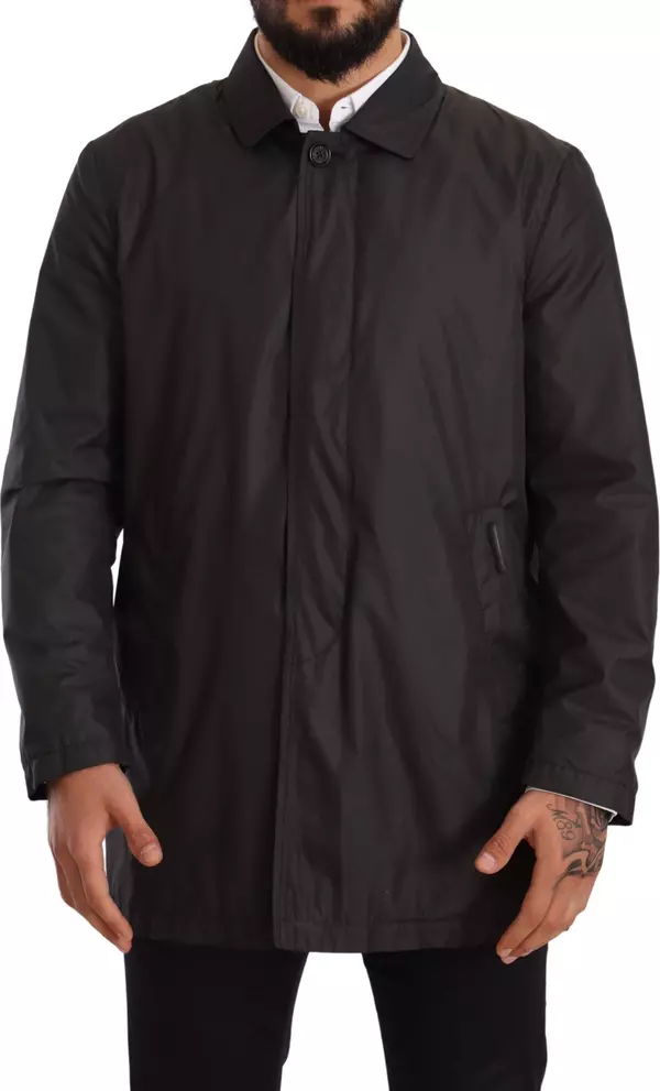 Black Polyester Mens Trench Coat Jacket