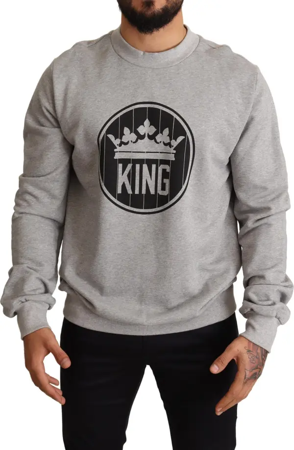 Gray Crown King Print Cotton Sweater